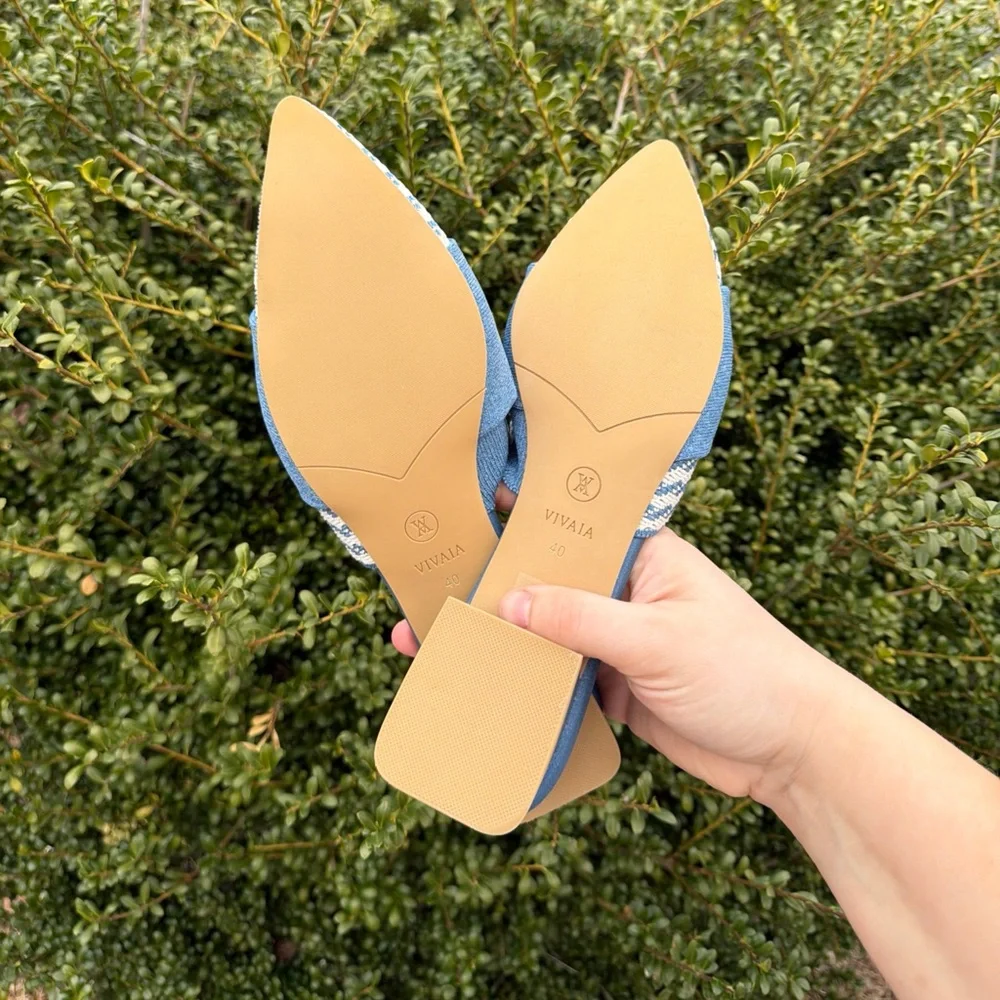 NEW Vivaia Yaffa Pointed Toe Knot Detail Blue Mules Flats Women Size 9 (40) - Picture 10 of 10